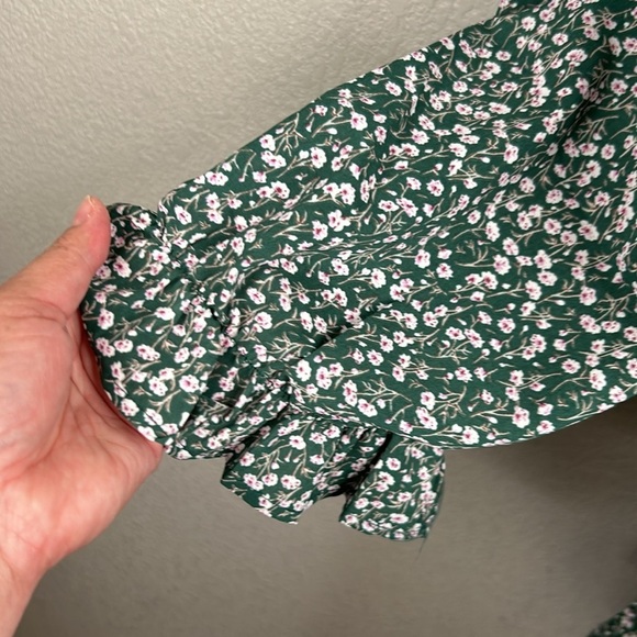 SMX Boho Floral Green Smocked 3/4 Ruffle Layered Hem Midi Dress Size 3X - Picture 3 of 8